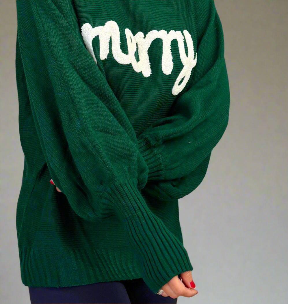 Merry & Bright Embroidered Turtleneck Sweater