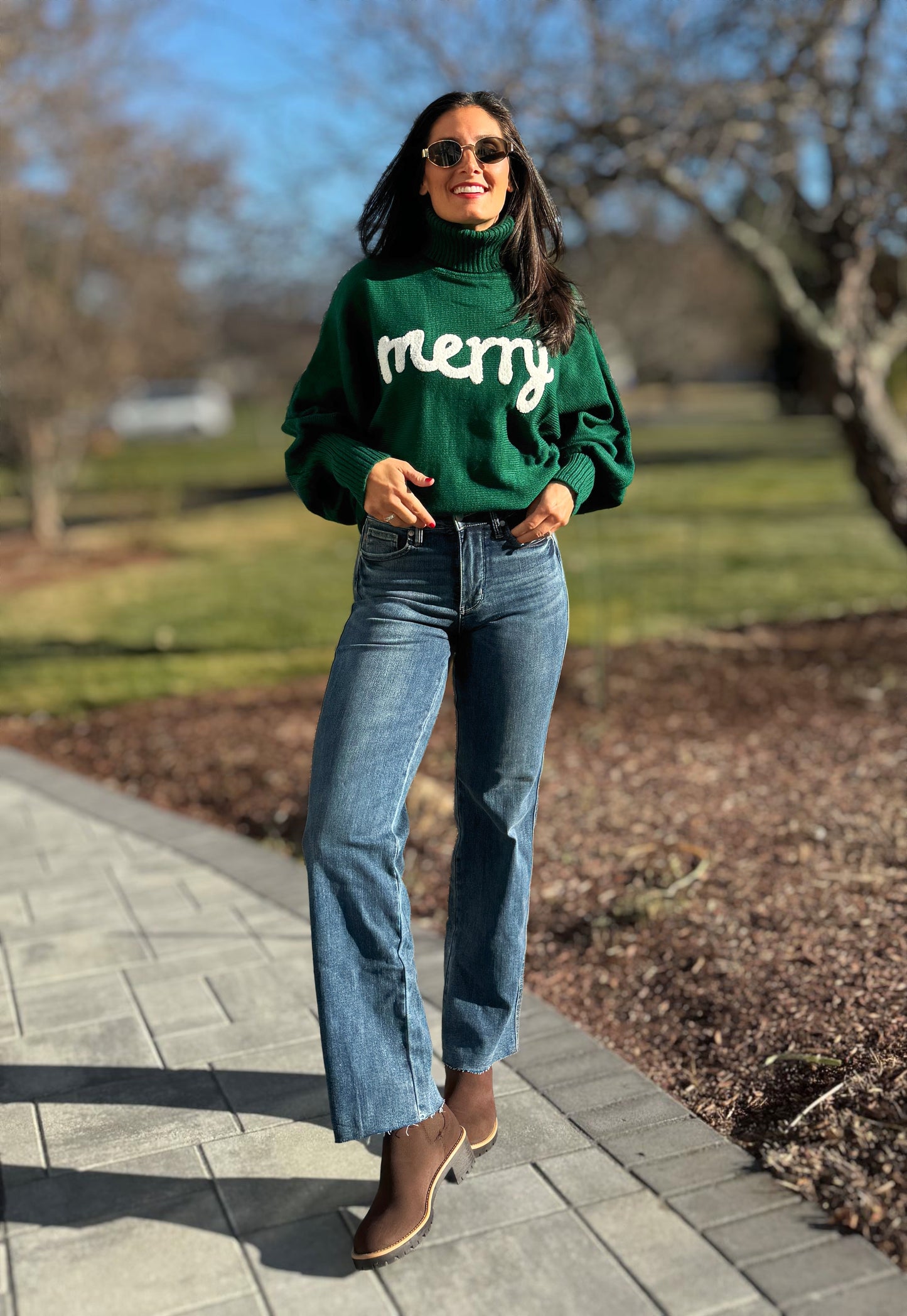 Merry & Bright Embroidered Turtleneck Sweater