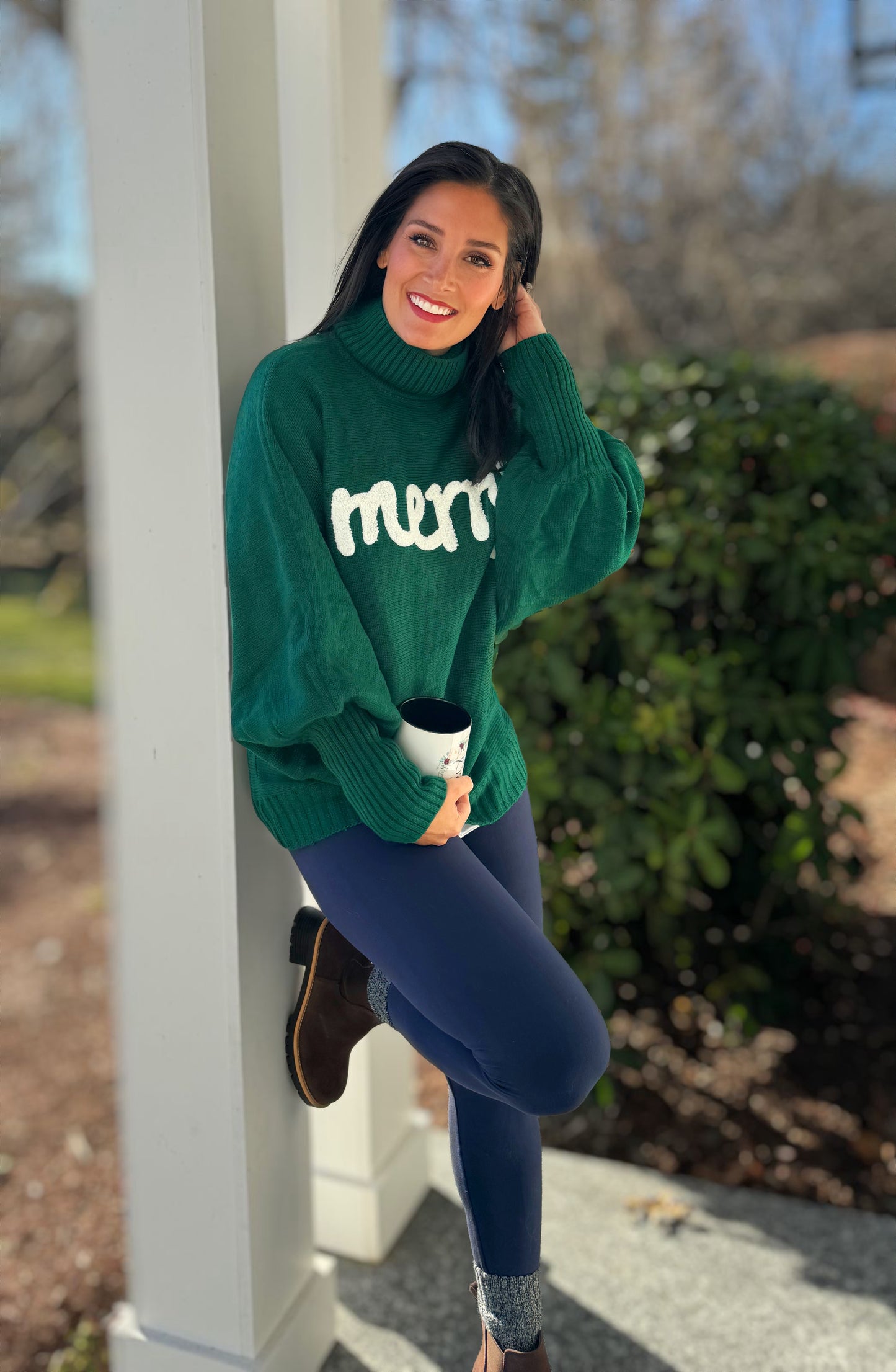 Merry & Bright Embroidered Turtleneck Sweater