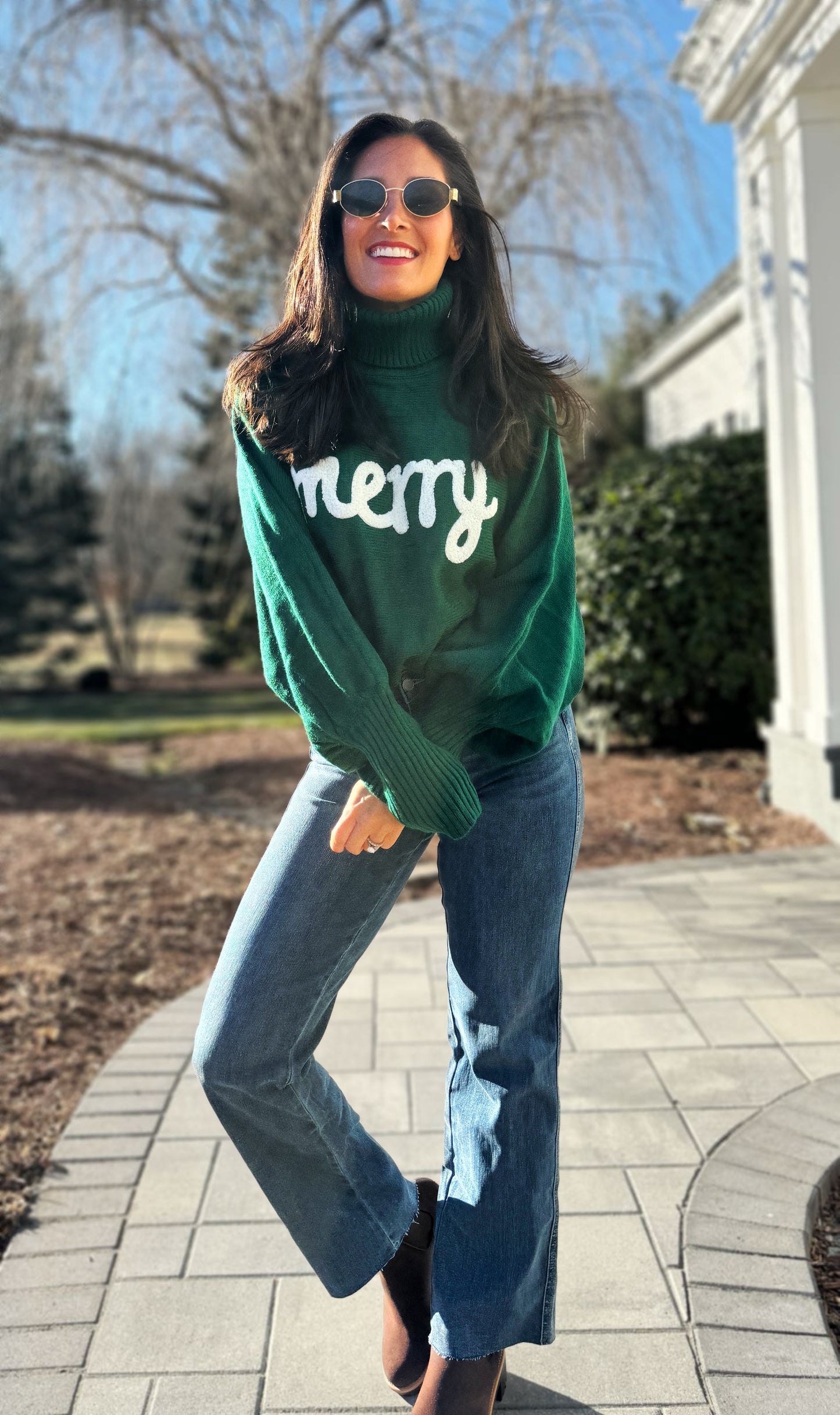 Merry & Bright Embroidered Turtleneck Sweater