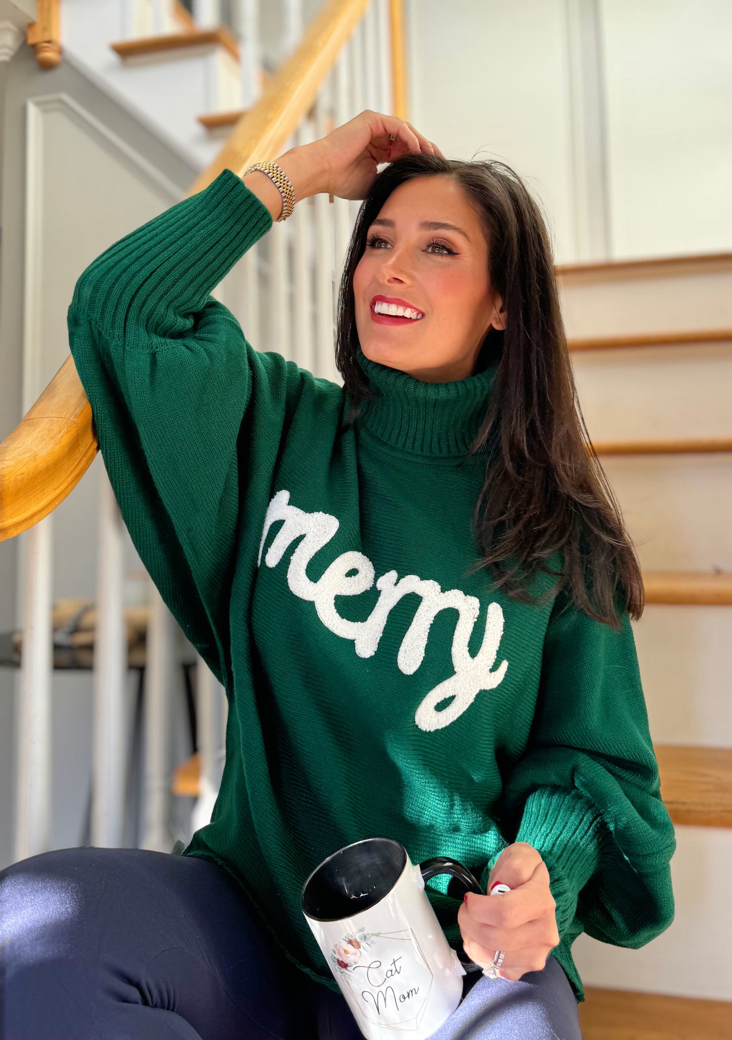 Merry & Bright Embroidered Turtleneck Sweater